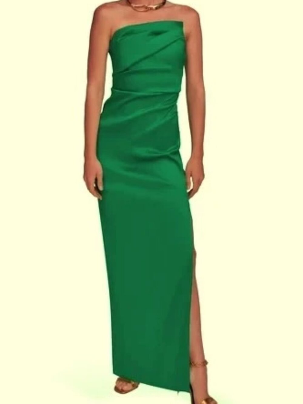 Donna Karan New York Lawn Green Ruched Strapless Gown